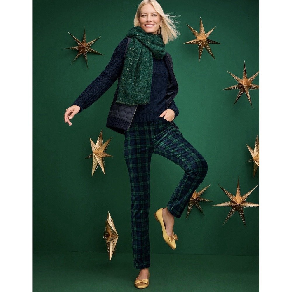 Talbots Sz 12 | Velveteen Straight Leg Tartan Plaid Ankle Pants Black Green - Picture 16 of 16